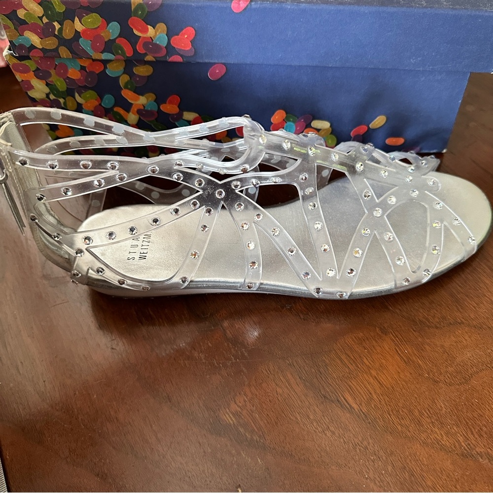- Stuart Weitzman clear jelly ballet flats.   Crystal embellished.